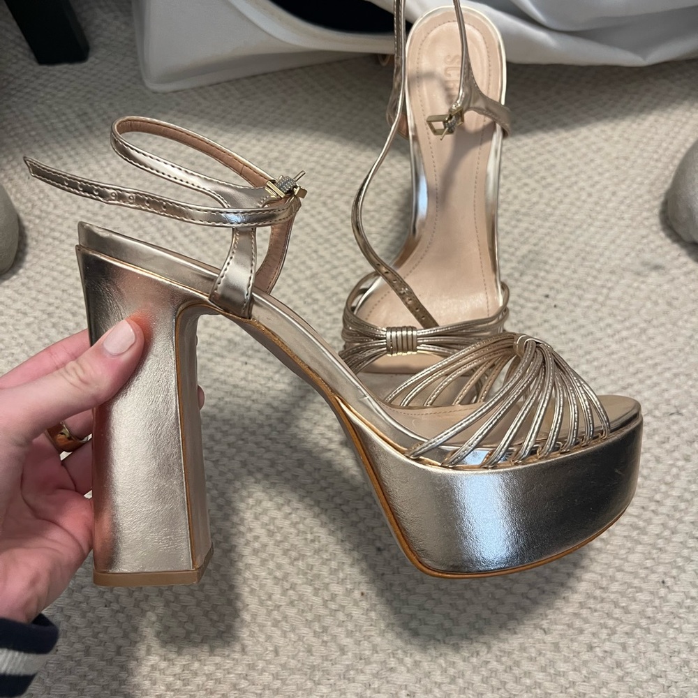 SCHUTZ Gold Strappy Platform Heels